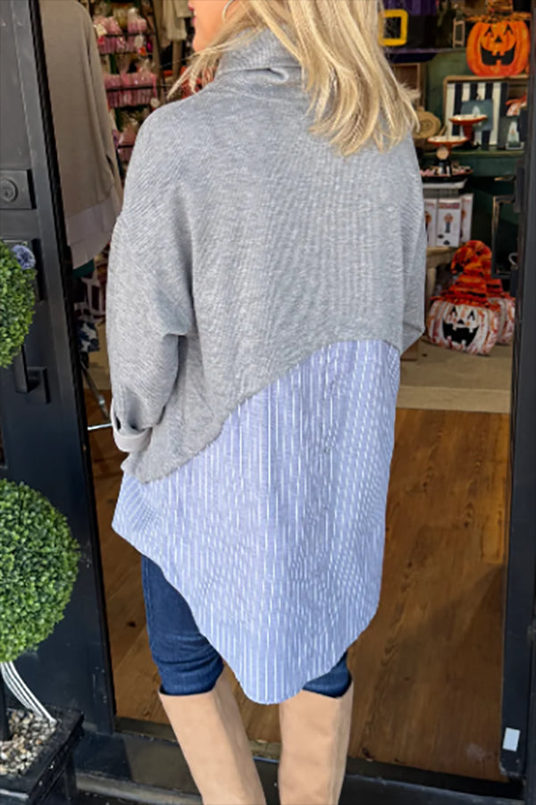 Casual High Neck Patchwork Top