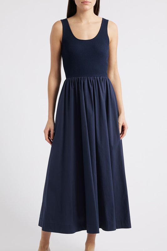 Sleeveless Mixed Media Waisted Maxi Dress
