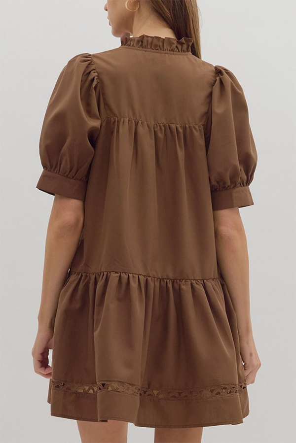 Casual Puff Sleeve Ruffles Dress