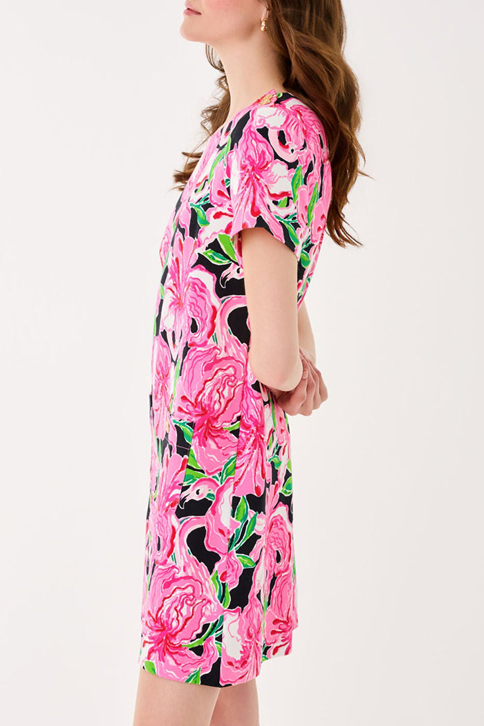 Vibrant Pink Print Short-Sleeve Dress