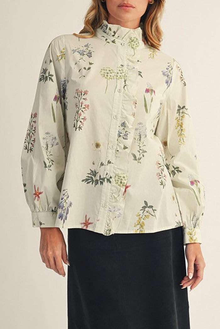Ruffle Collar Floral Long Sleeve Top