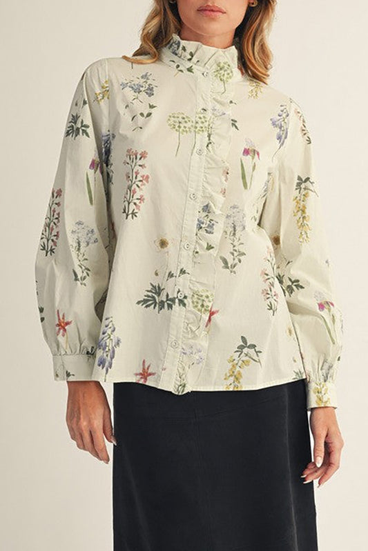 Ruffle Collar Floral Long Sleeve Top