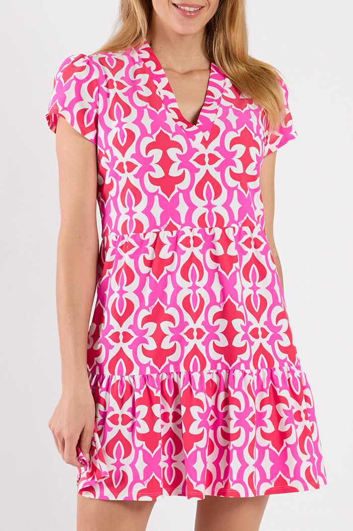 Tiered Ruffle Hem Short Sleeve Print Dress