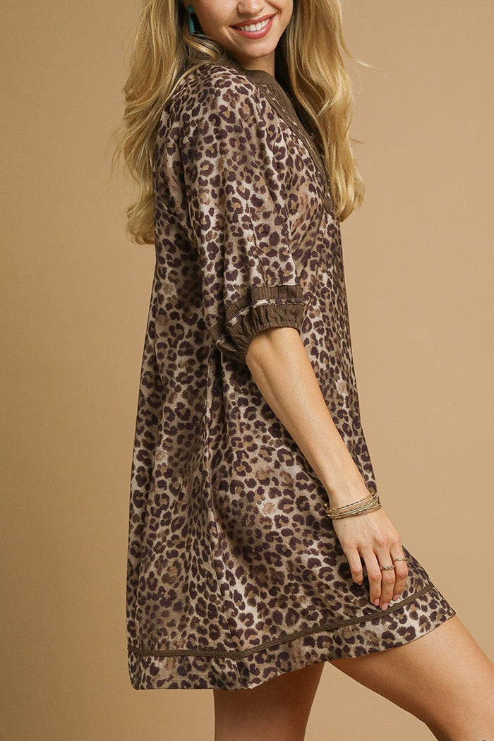 Leopard Contrast Trim Plus Dress