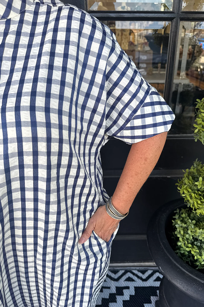 Checkered Short Sleeve Pocket Maxi Dress