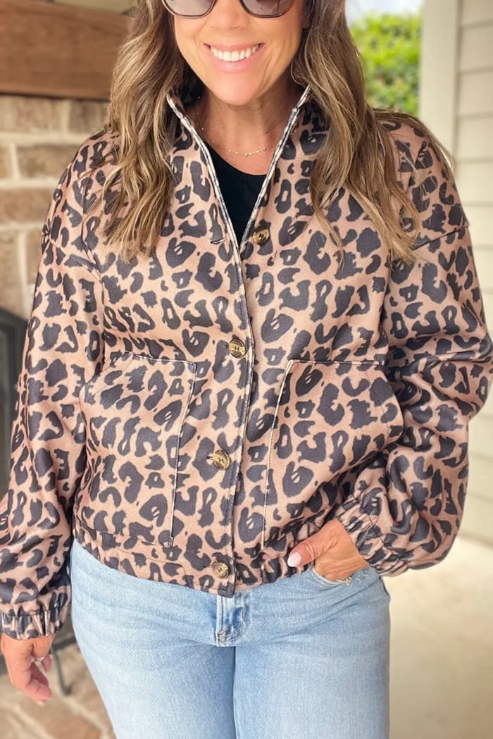Casual Leopard  Button Up Jacket