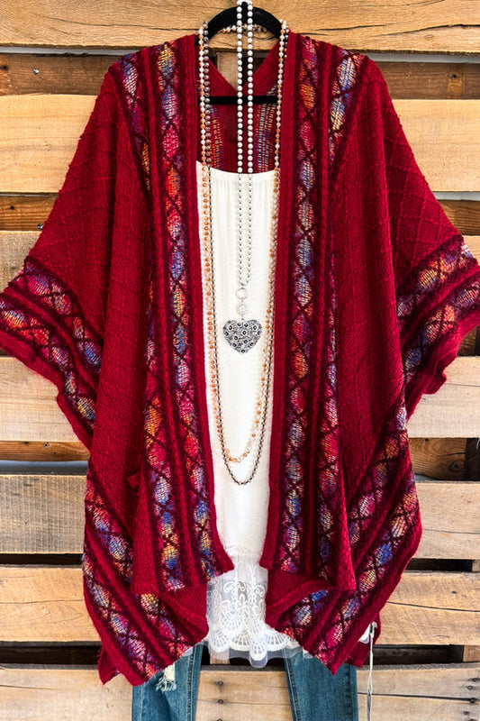 Oversized Red Ethnic Embroidered Kimono Ruana