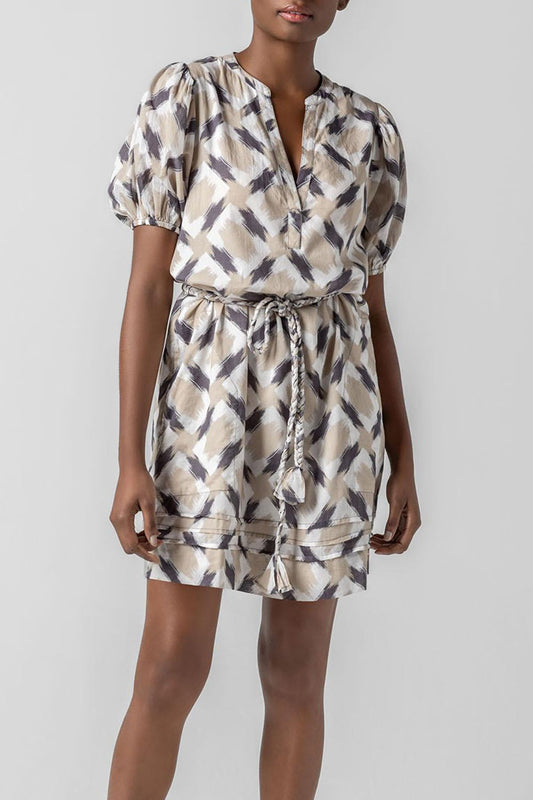 Shirred Bubble Sleeves Pocket Dress