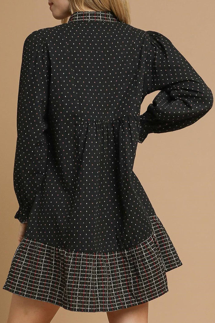 Polka Dot Plaid Trim Babydoll Dress