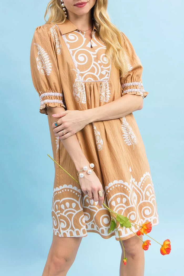 Paisley Mandala Print Babydoll Pocket Dress