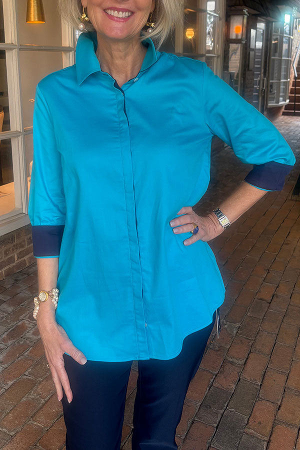 Casual Color Blocked Cuff Shirt