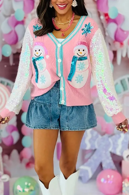 Snowman Sequin Sleeve Cardiga