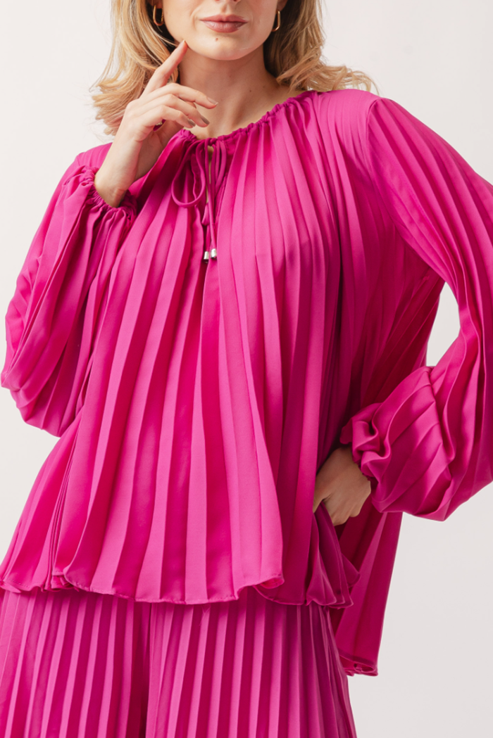 Casual Solid Color Pleated Set