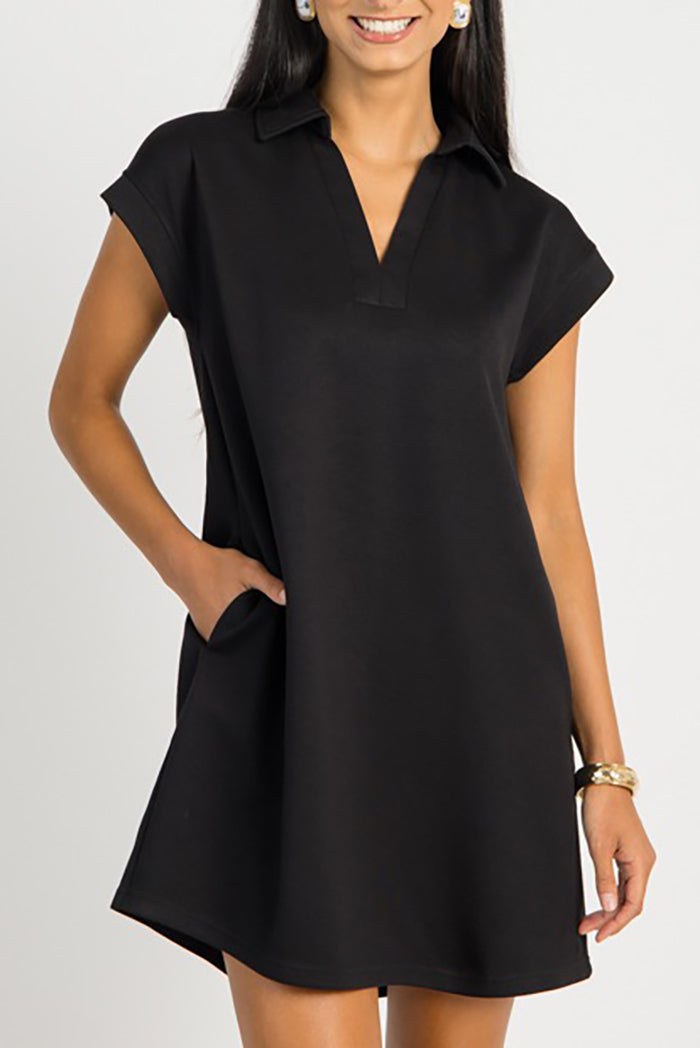 Solid Color Collar Pocket Dress
