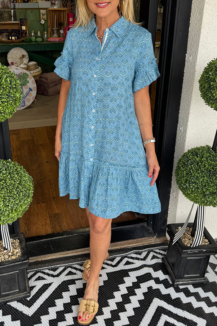 Casual Flounced Hem Shirt Dress