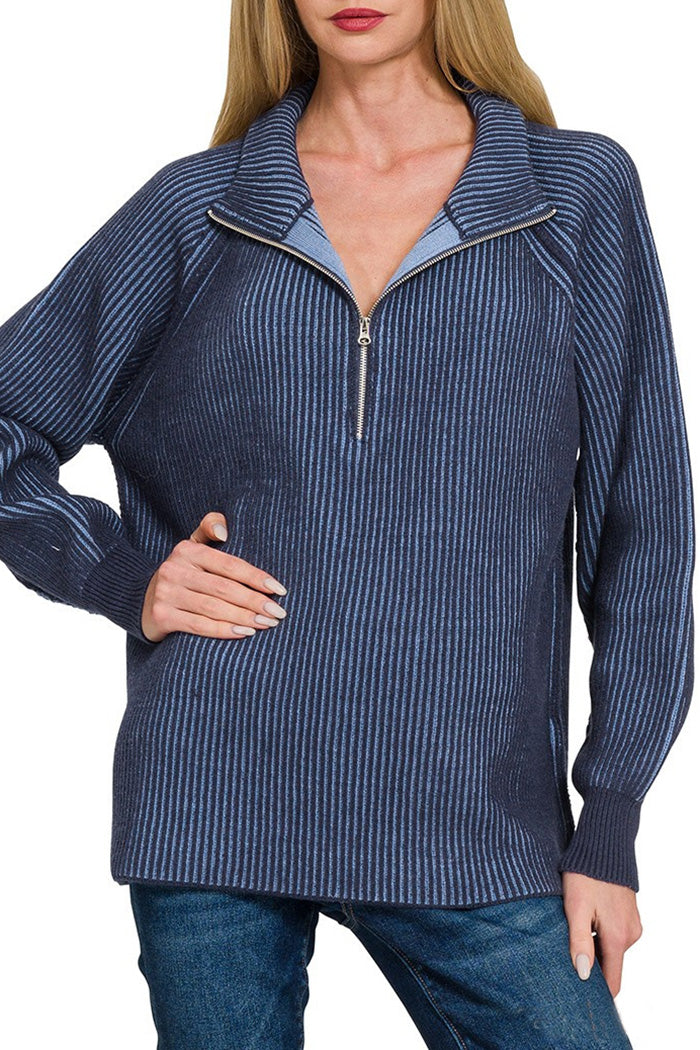 Textured Mock Neck Half Zip Sweater