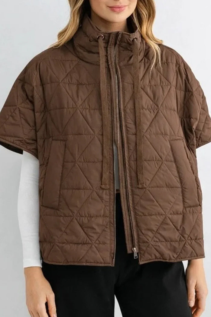 Stand Collar Quilted Short Sleeve Jacket