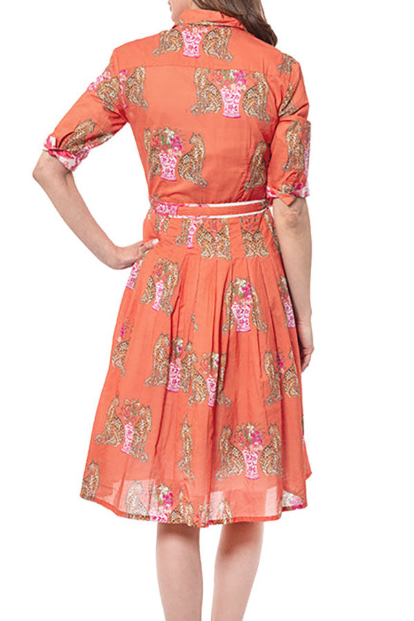 Cinched Cheetah Belt Pleated Dress