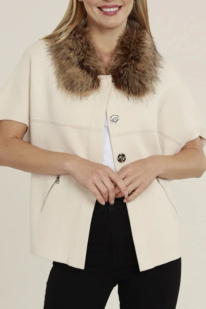 Faux Fur Trim Cardigan