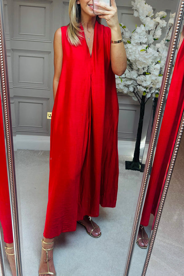 Solid Color Sleeveless Pocket Dress