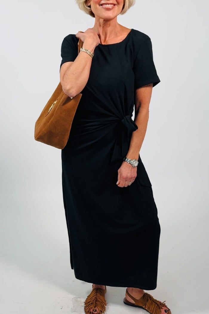 Wrap Waist Short Sleeve Maxi Dress