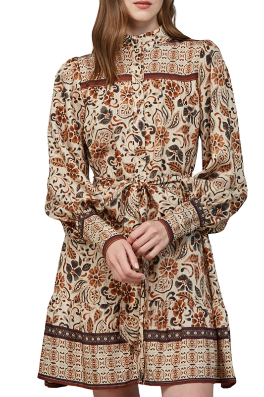 Drop-Hem Button-Down Balloon-Sleeve Dress