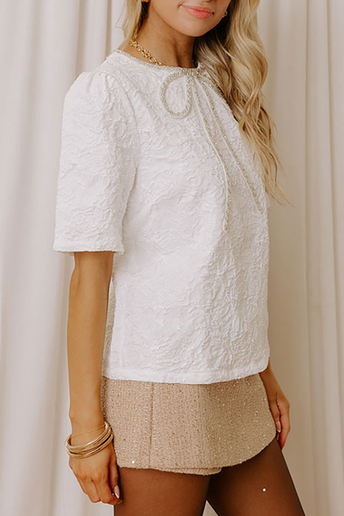 Rhinestone Bow Jacquard Top