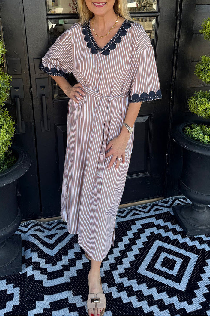Contrast Trim Striped Maxi Dress