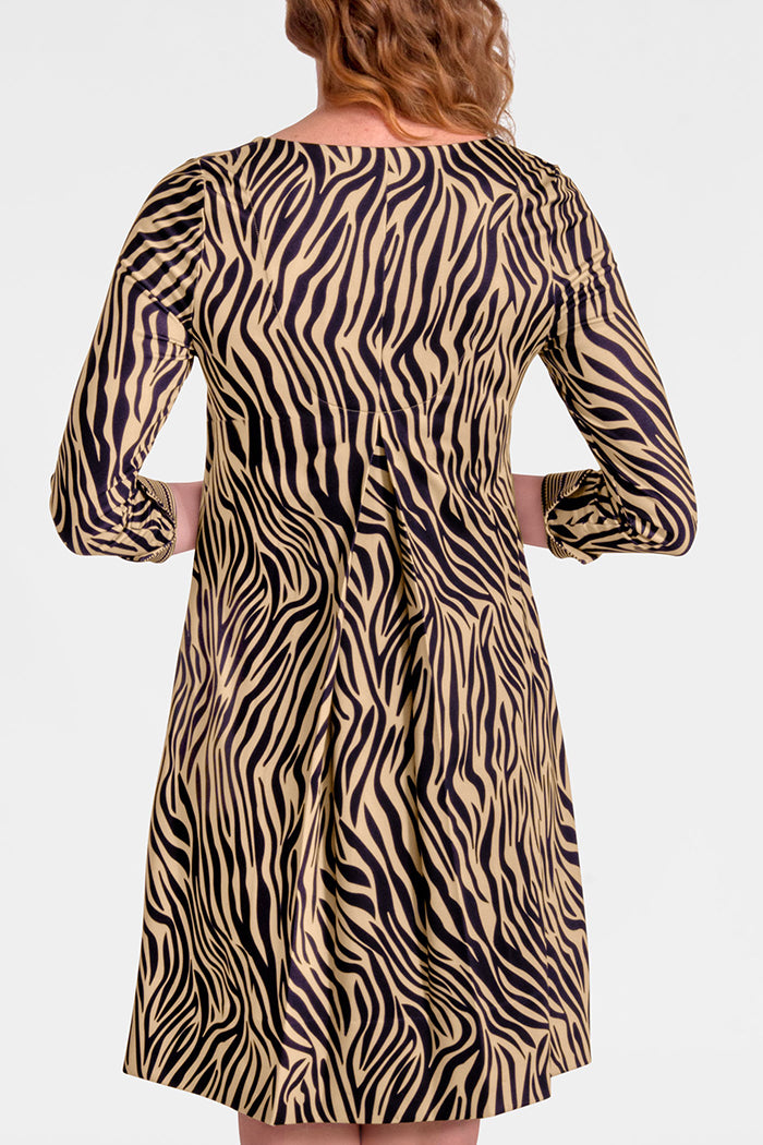 Zebra Print Bow-Accent Square Neck Dress