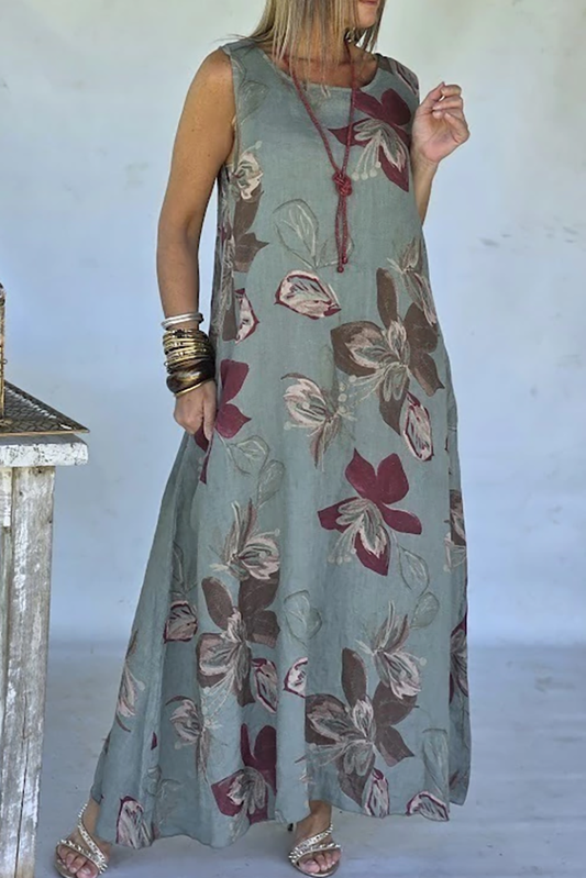 Floral Sleeveless Pocket Maxi Dress