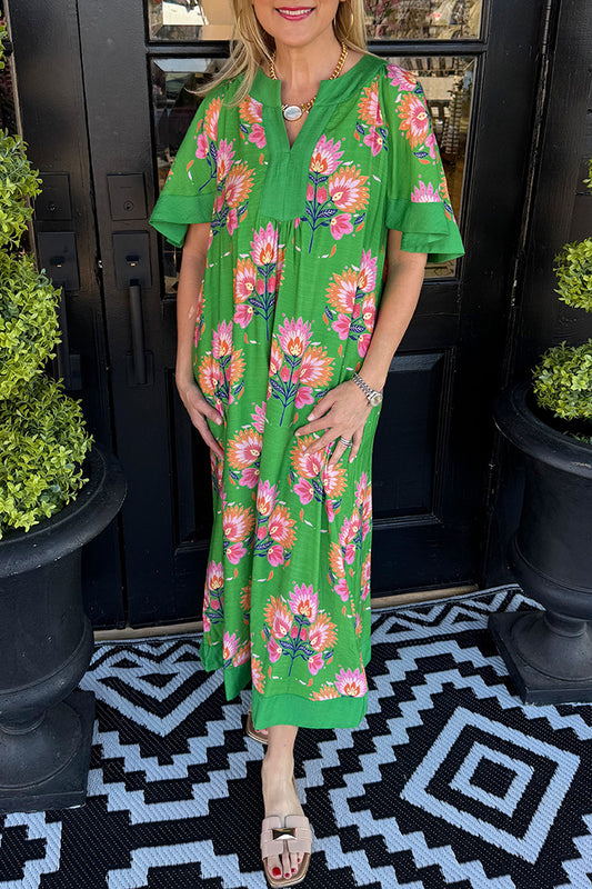 Floral Print Pocketed Maxi Dress