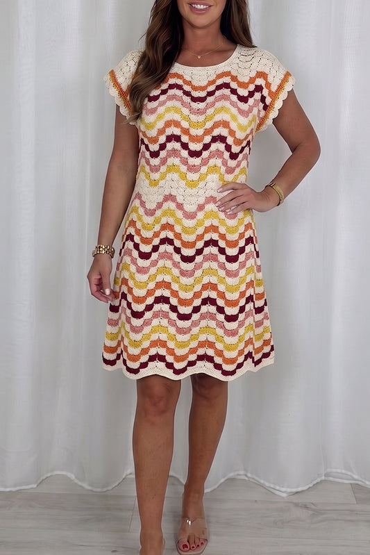 Boho Wavy Striped Crochet Dress
