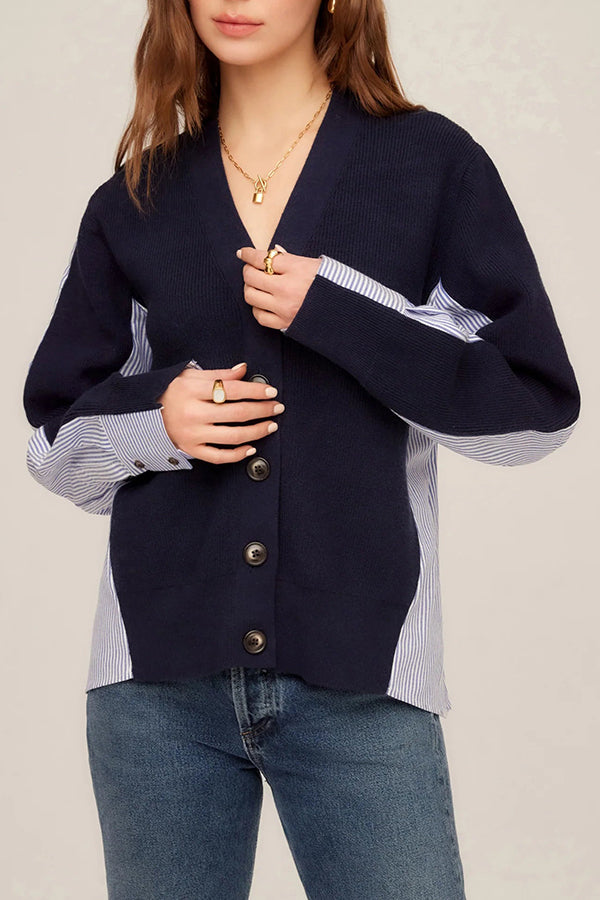 Casual Striped Patchwork Knitted Cardigan