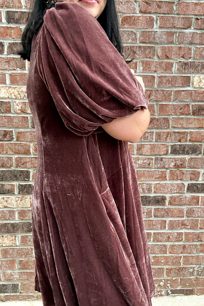 Puff Sleeve Velvet Dress