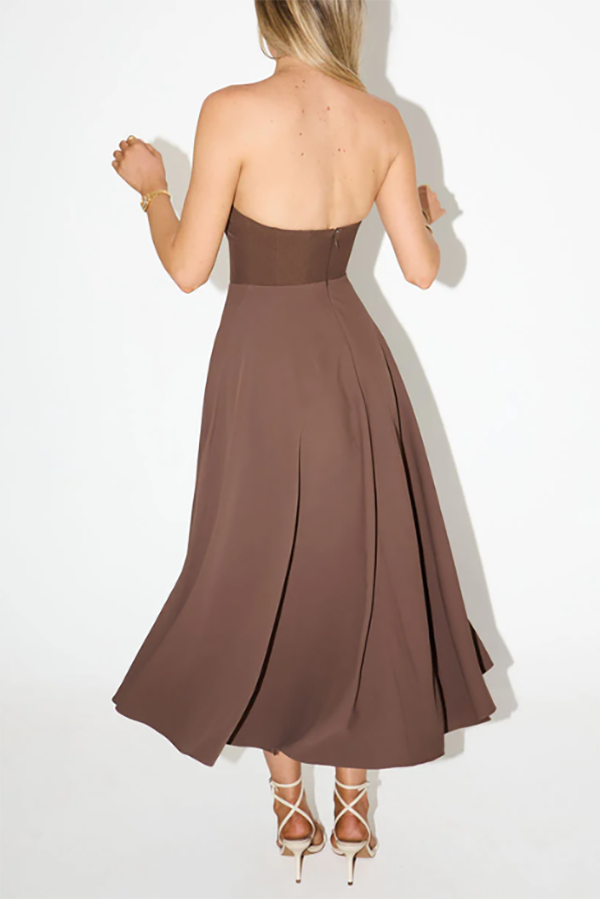 Strapless Ruffle Midi Dress