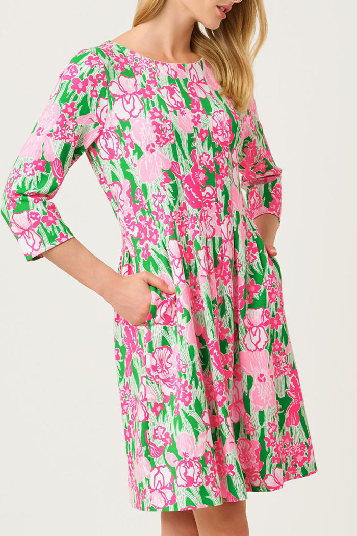 3/4 Sleeve Floral Print Pocket Dress