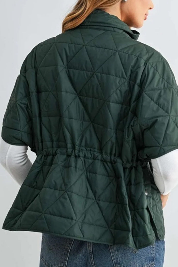 Stand Collar Quilted Short Sleeve Jacket