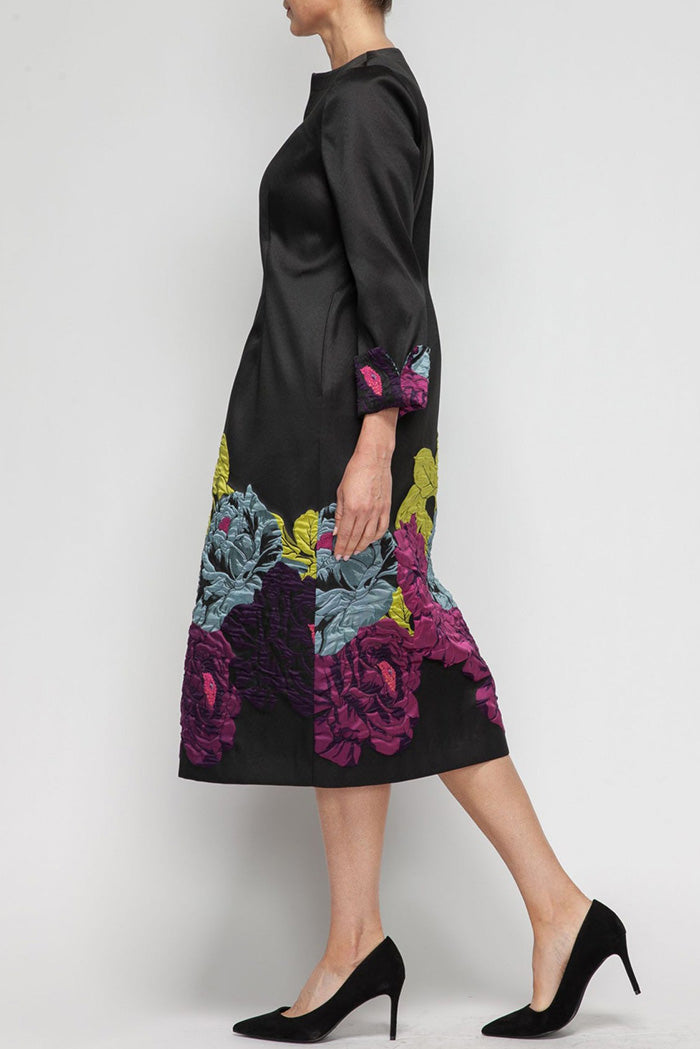 Zip Front Pocketed Jacquard Midi Dress