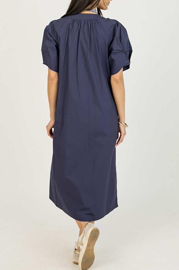 Pocketed Puff Sleeve Midi Dress