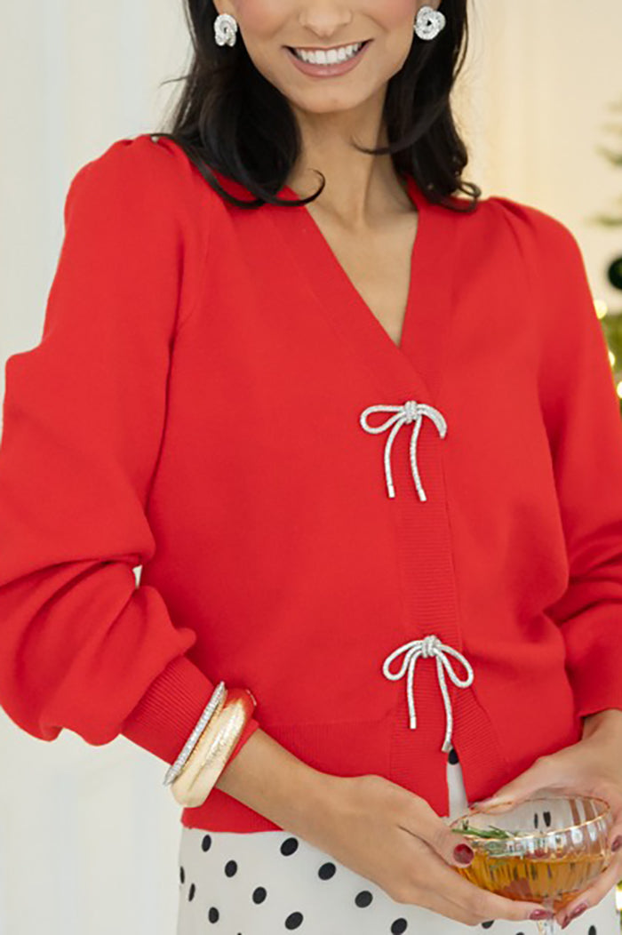Casual Crystal Bow Cardigan