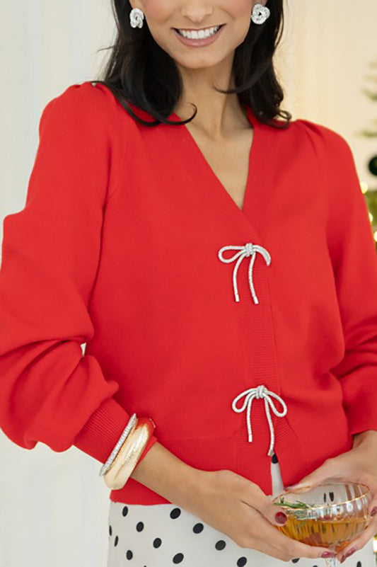 Casual Crystal Bow Cardigan