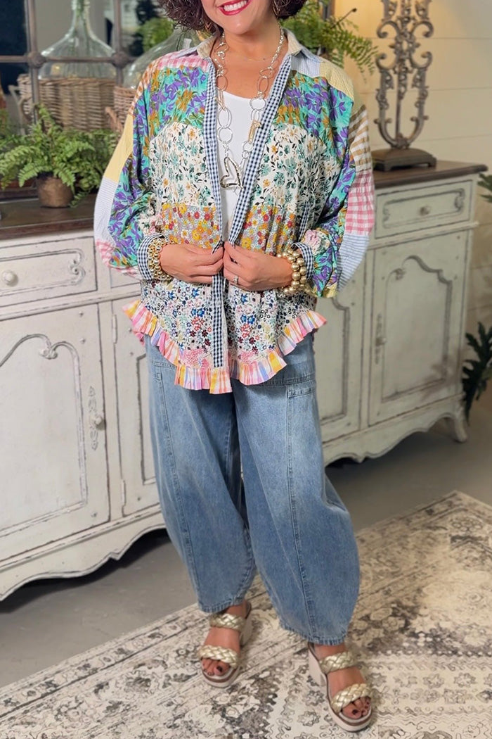 Mixed Print Patchwork Gingham Top