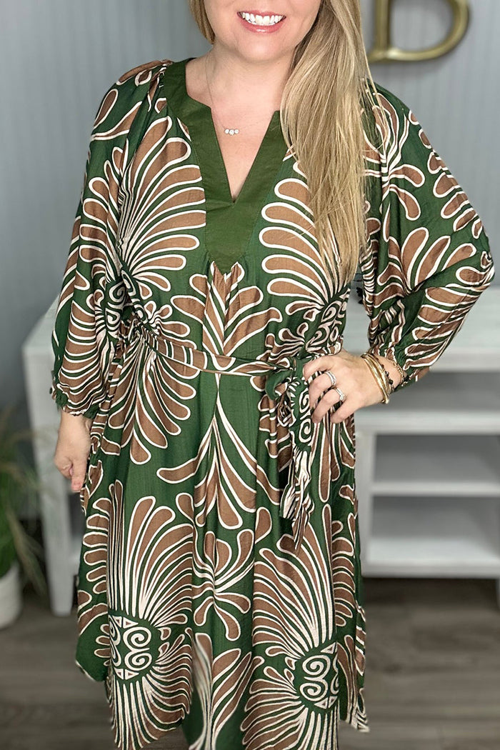 Abstract Blouson Tie Dress