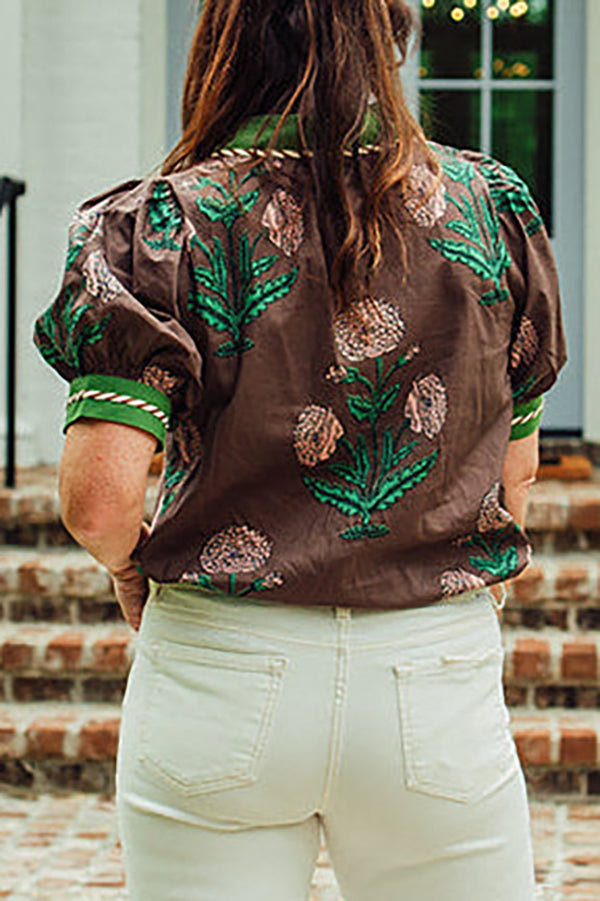 Casual Puff Sleeve Floral Top
