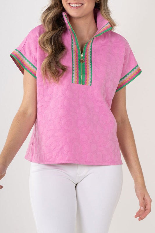 Dolman Sleeves 3/4 Zip Neckline Top