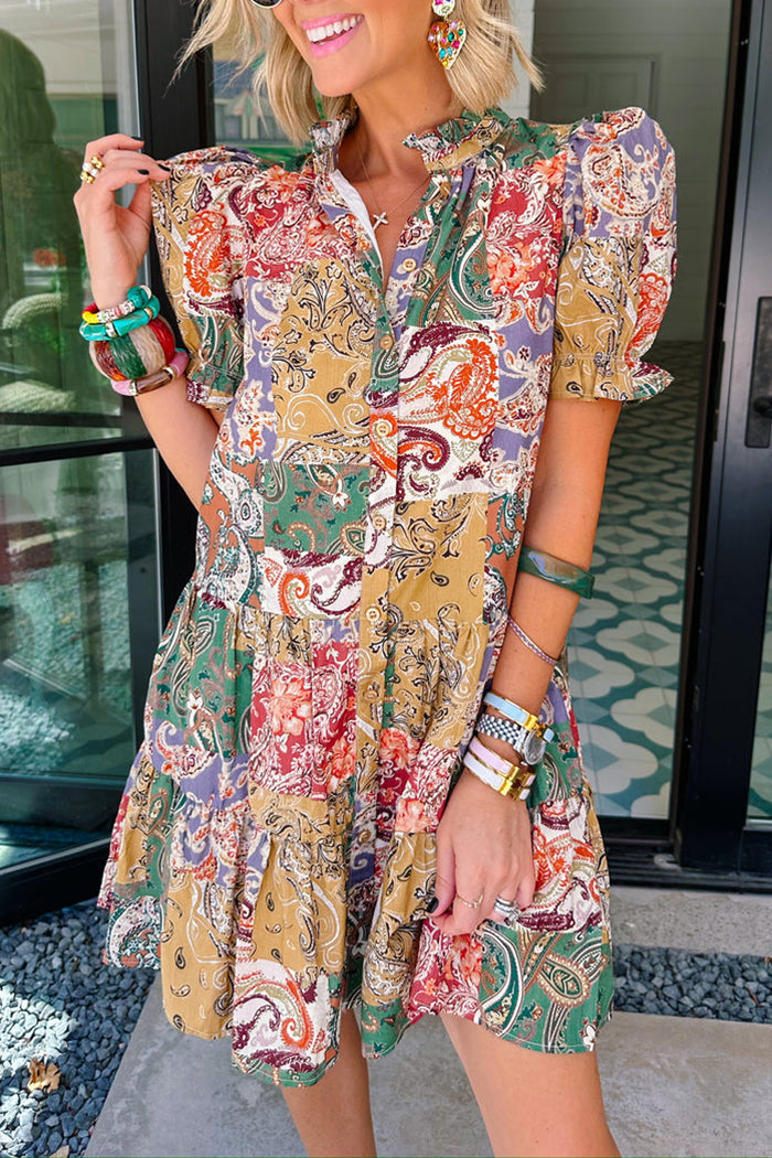 Puff SLeeve Bold Printed Dress