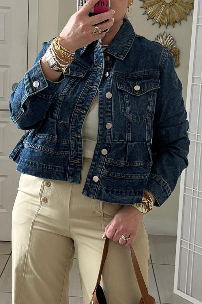 Casual Pleated Details Denim Jacket