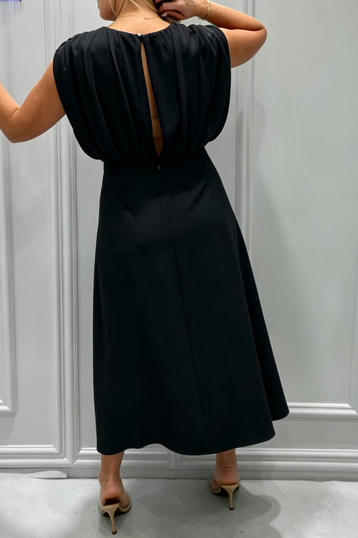 Sleeveless Open Back Ruched Waist Midi Dress