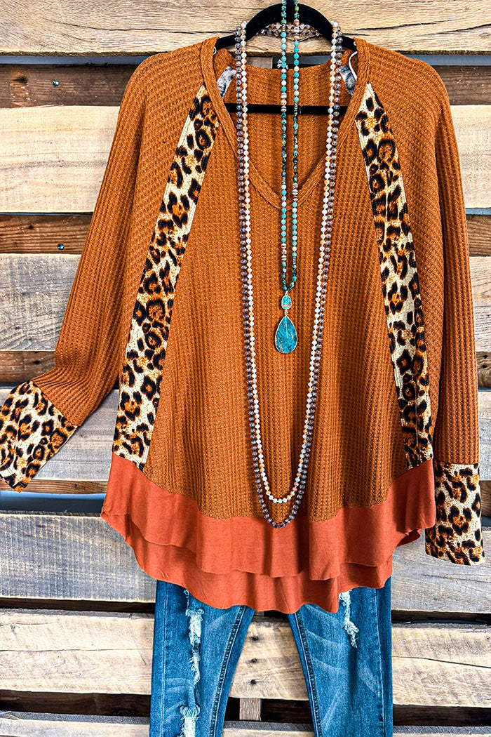 Oversized Knit Leopard Patchwork Ruffle Tunic