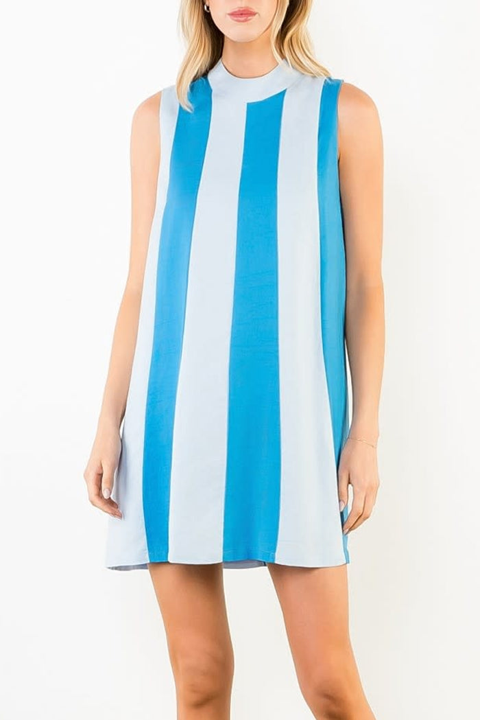 Colorblock Striped Sleeveless A-Line Dress